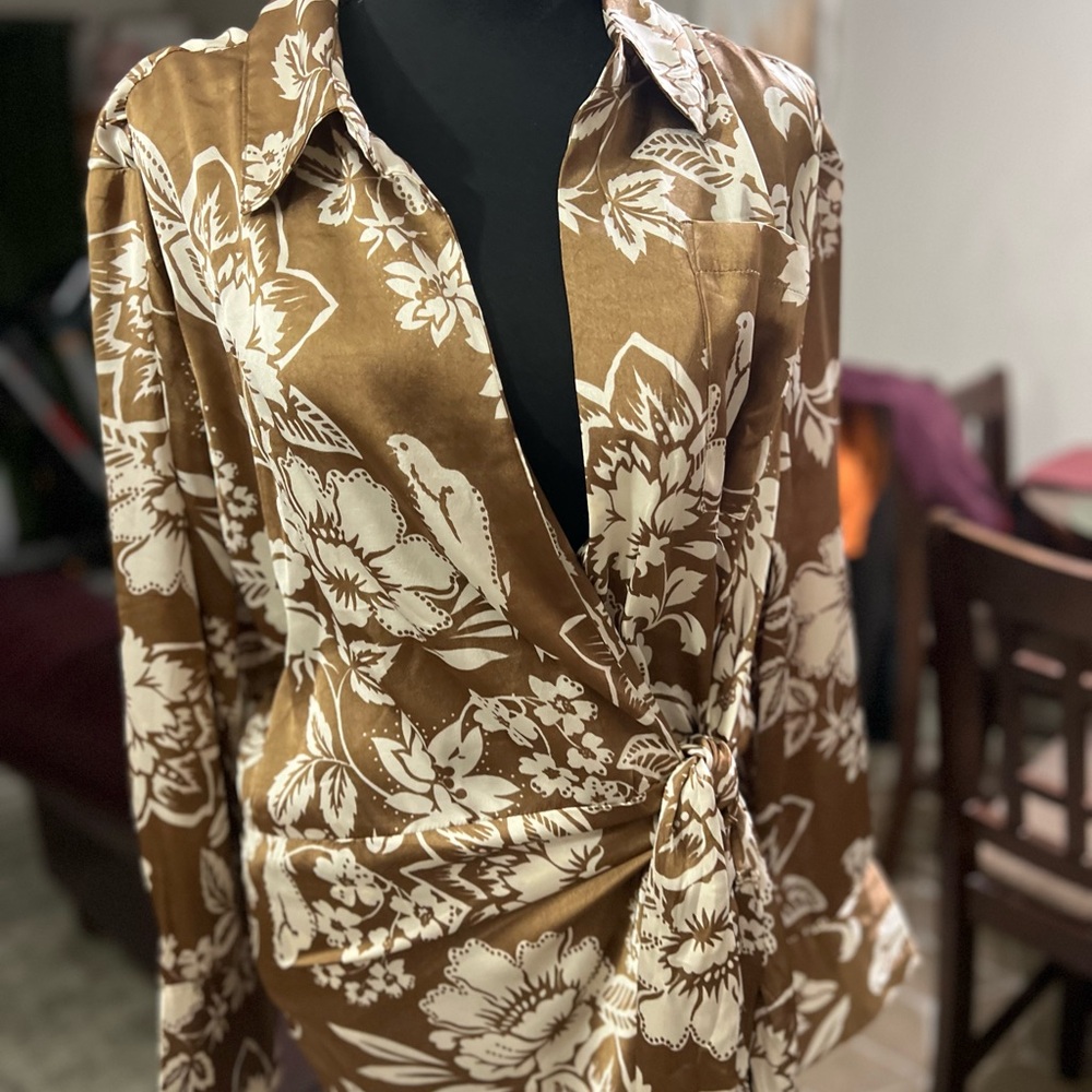 Brown Floral Wrap Dress